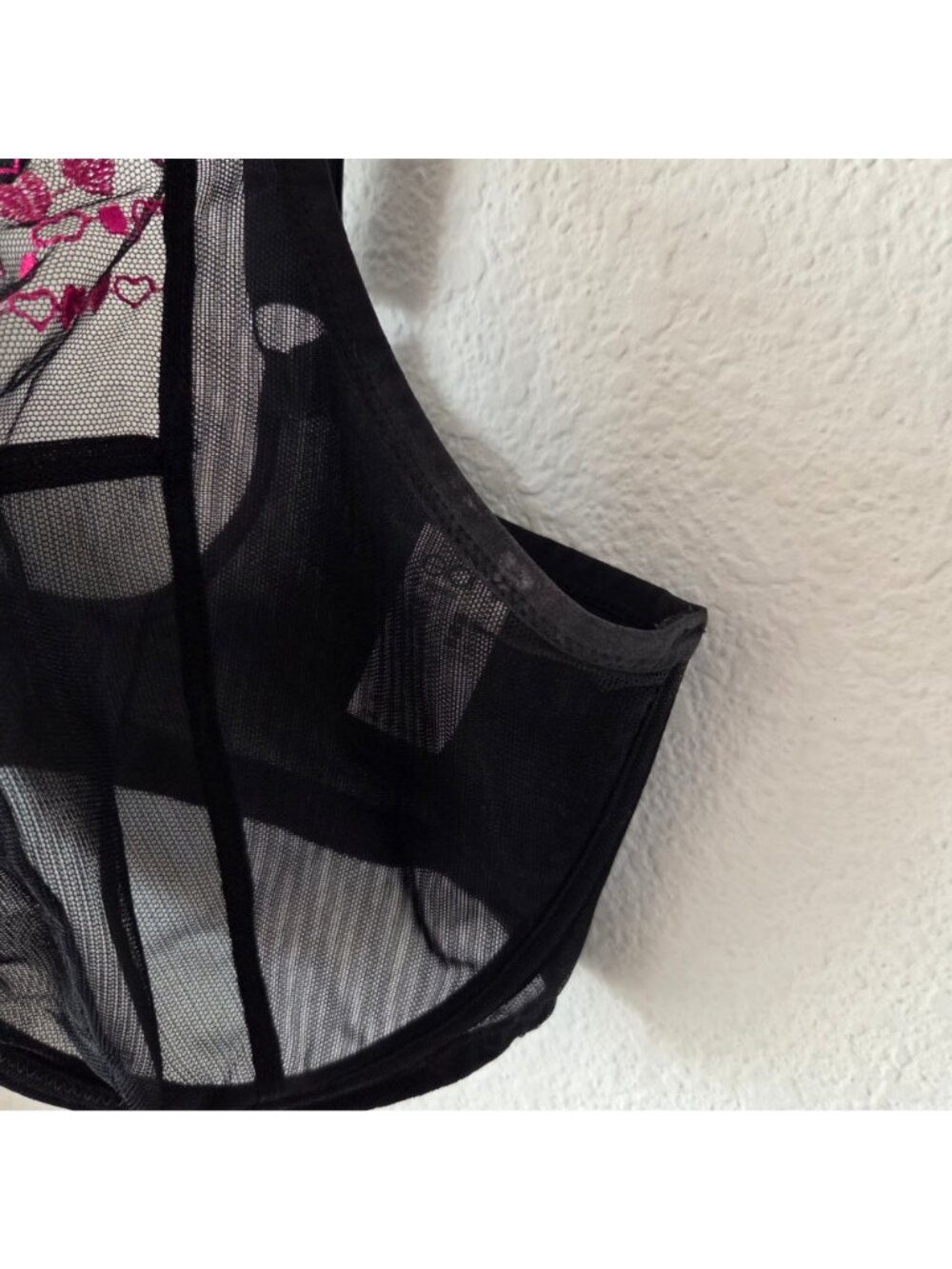 Elomi Size 32K Sheer Black Pink Embroidered Mesh Metallic Underwire Bra Romance - Picture 3 of 7